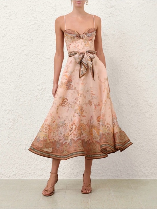 Zimmermann Dresses & Skirts - Zimmerman size 2 Floral Bow-Front Peach Midi Dress